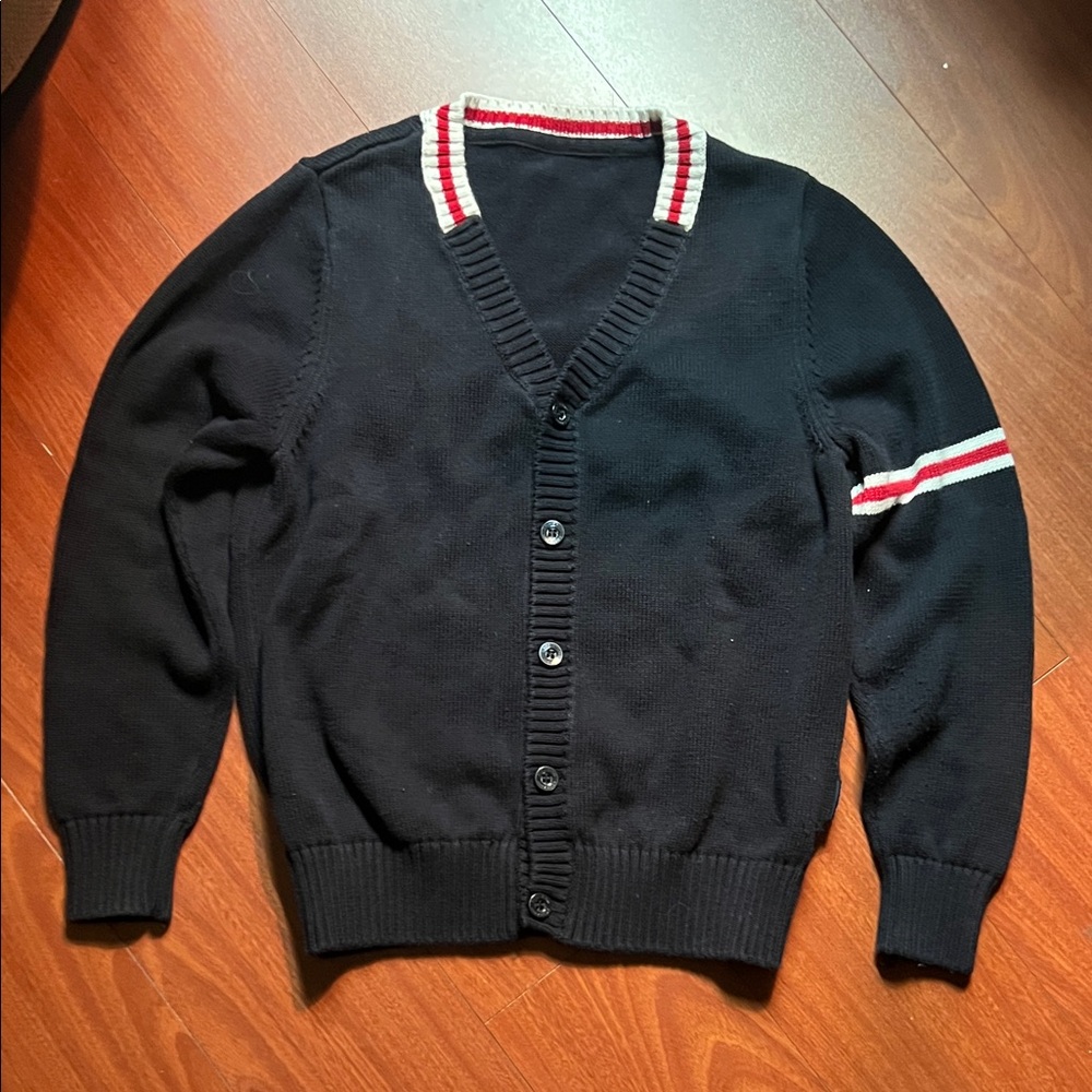 Eton‎ Boys Dark Navy Blue uniform Cardigan Sweater with Red Accents size 10/12